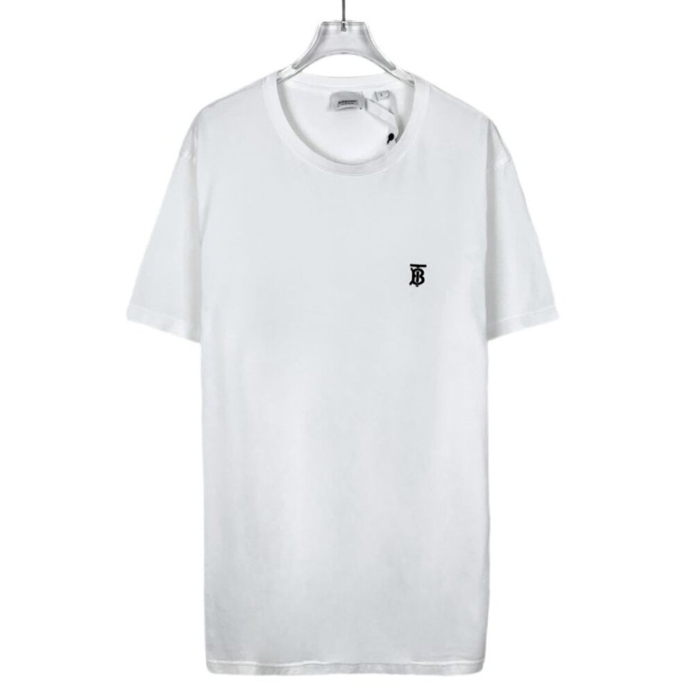 Burberry White Cotton T-Shirt With Embroidered TB Logo